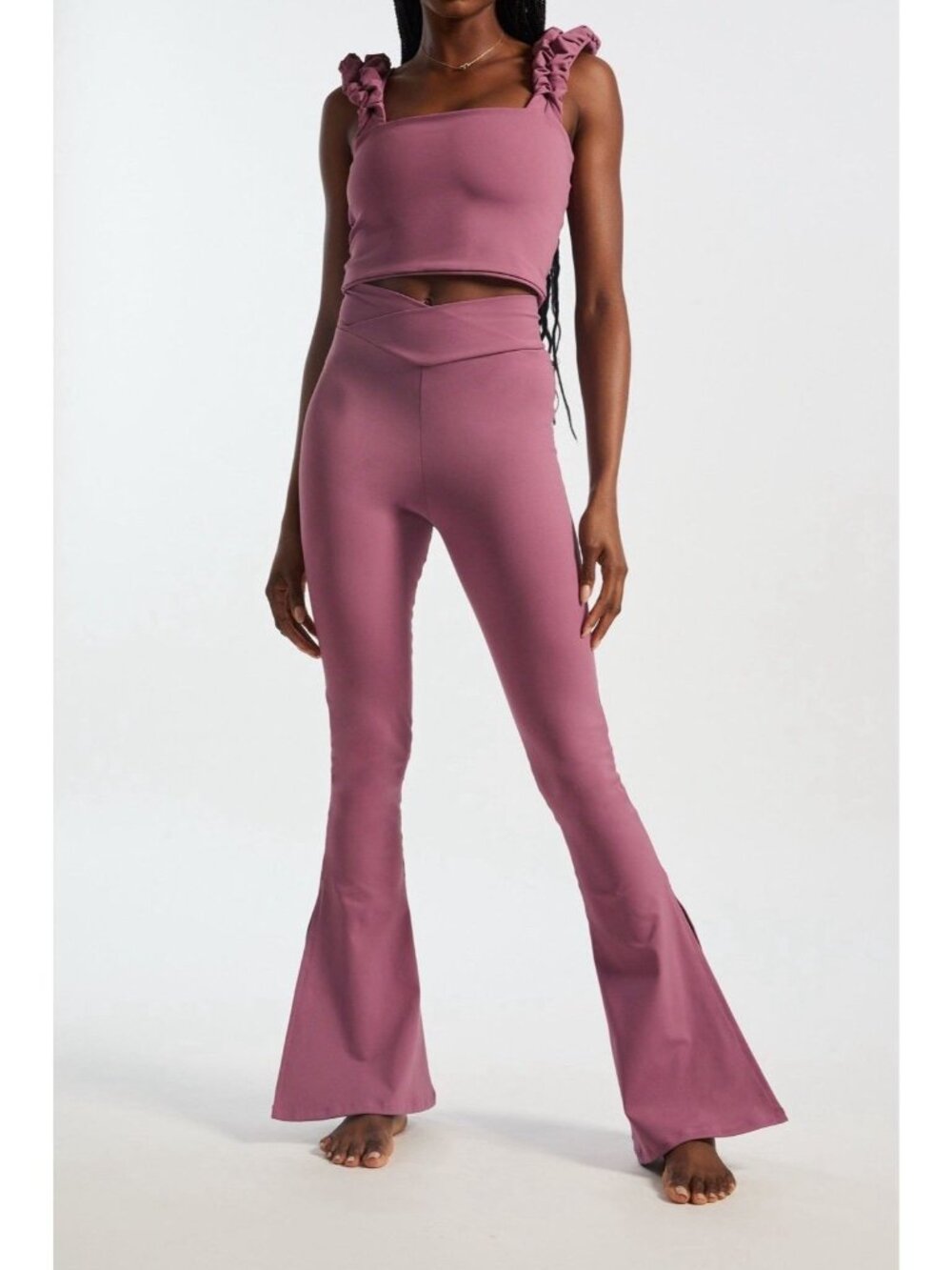 NEW $185 Port de Bras Cross Alexa Slit Flare Leggings Sz XL Mauve "Flan"